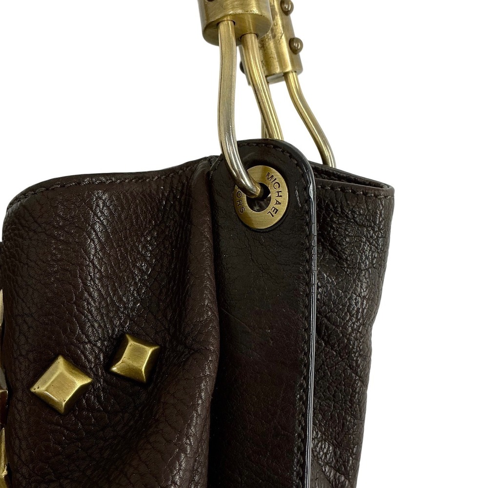 VTG Michael Kors Studded Leather Hobo Dark Brown Bag Gold Hardware Italy Made‎ - Picture 13 of 16
